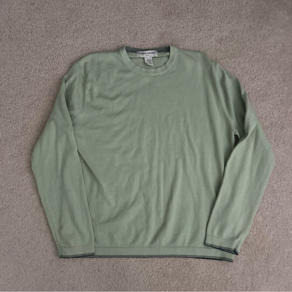 Vtg Banana Republic Men Sweater Long Sleeve Cotton Light Green Crewneck Pullover